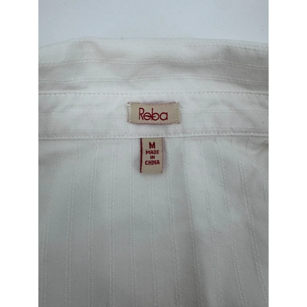 Y2K Reba Western Shirt Womens‎ Medium White Rhinestone Chain Cotton Pearl Snap